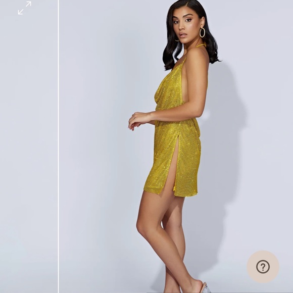 BRAND NEW WITH TAGS - MESHKI: Siya Halter Glomesh Mini Dress - Chartreuse - Picture 7 of 8